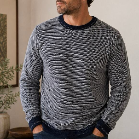 Taylor Stitch Other - Taylor Stitch Brume Navy White Birdseye BCI Cotton Knit Mens Sweater L